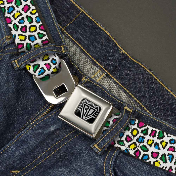 BD Wings Logo CLOSE-UP Full Color Black Silver Seatbelt Belt - Leopard White/Multi Color Webbing Seatbelt Belts Buckle-Down   