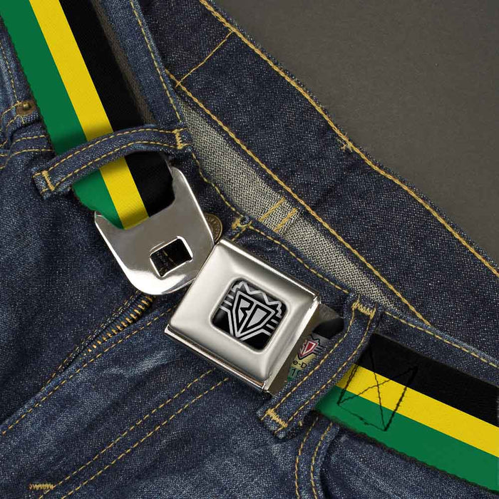 BD Wings Logo CLOSE-UP Full Color Black Silver Seatbelt Belt - Stripes Black/Yellow/Green Webbing Seatbelt Belts Buckle-Down   