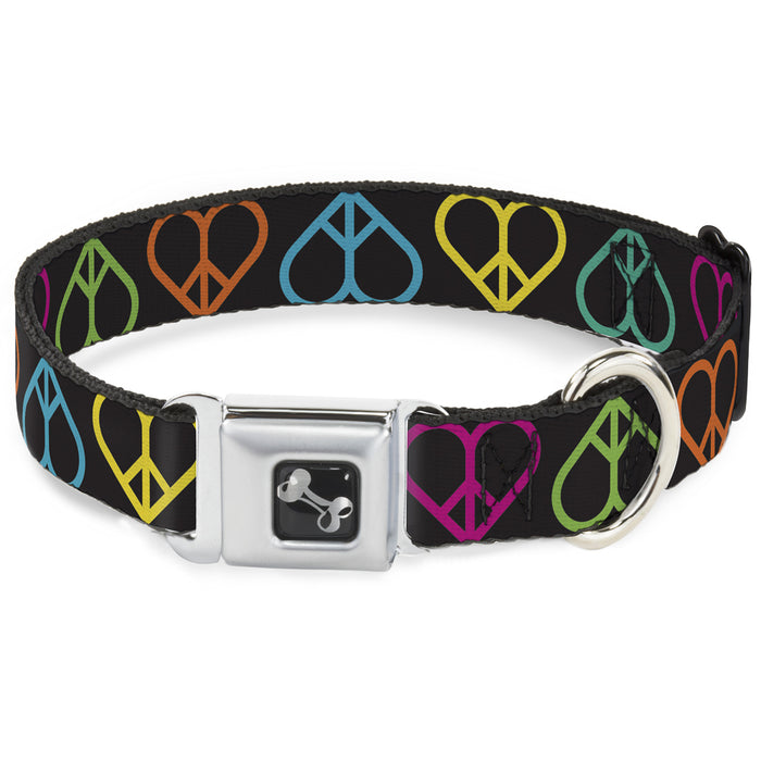Dog Bone Seatbelt Buckle Collar - Peace Hearts Repeat Black/Neon Seatbelt Buckle Collars Buckle-Down   