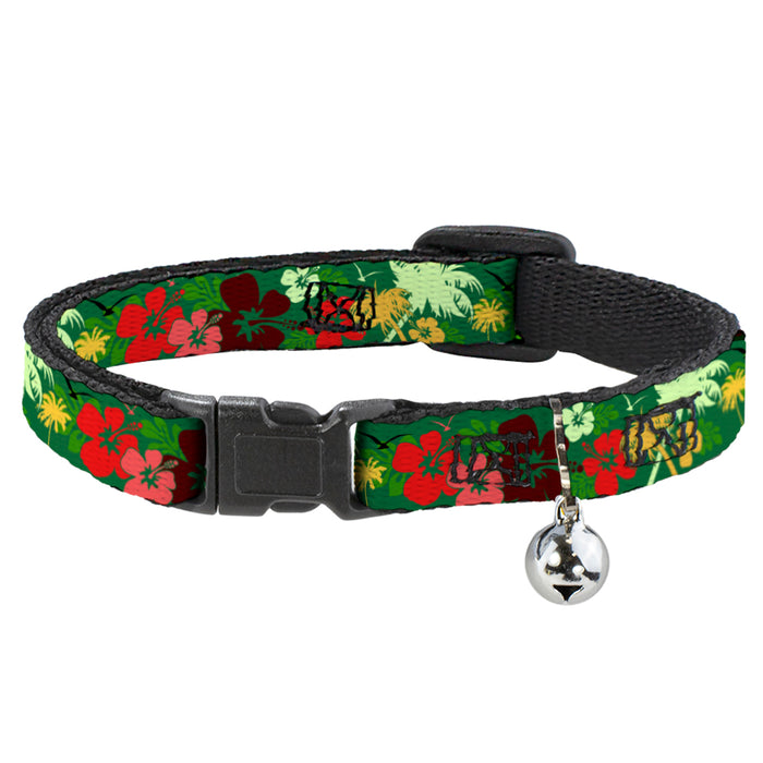 Cat Collar Breakaway - Tropical Flora Greens Reds Gold Breakaway Cat Collars Buckle-Down   