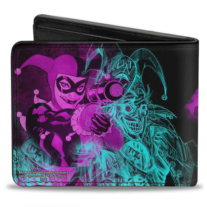 Bi-Fold Wallet - HARLEY QUINN Pow + Aiming Poses Joker Sketch Black Turquoise Fuchsia Bi-Fold Wallets DC Comics   