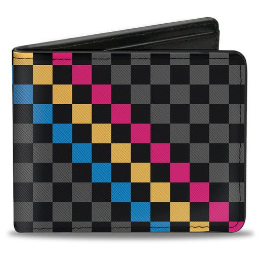 Bi-Fold Wallet - Checker Stripe Black Gray Blue Gold Pink Bi-Fold Wallets Buckle-Down   