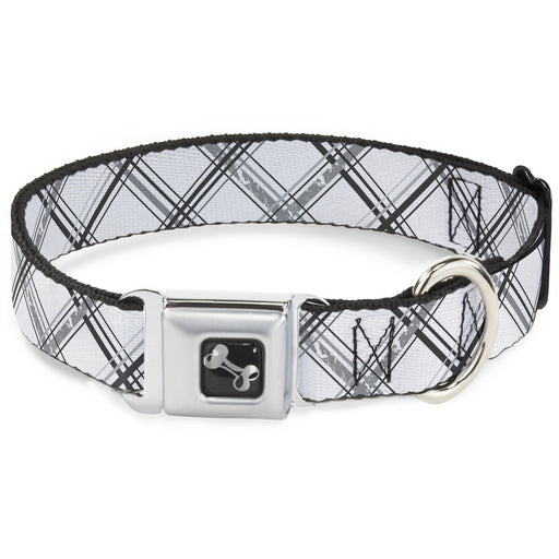 Dog Bone Seatbelt Buckle Collar - Plaid X Weathered White/Gray Seatbelt Buckle Collars Buckle-Down   