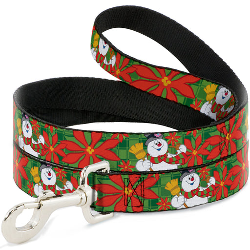 Dog Leash - Frosty the Snowman Pose Poinsetta Plaid Collage Greens/Reds Dog Leashes Warner Bros. Holiday Movies   