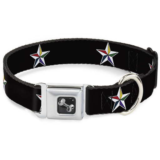 Dog Bone Seatbelt Buckle Collar - Nautical Star Black/White/Multi Color Seatbelt Buckle Collars Buckle-Down   