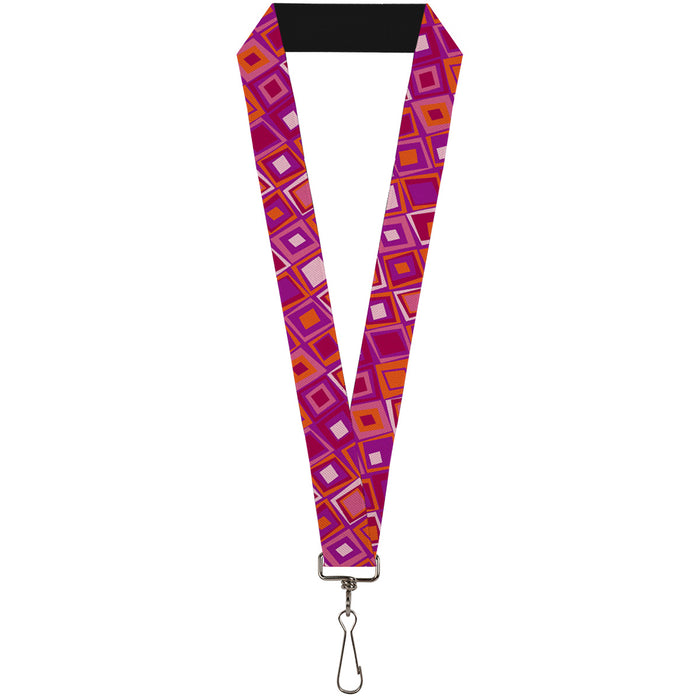 Lanyard - 1.0" - Skewed Squares Stacked Purple Orange Pinks Lanyards Buckle-Down   