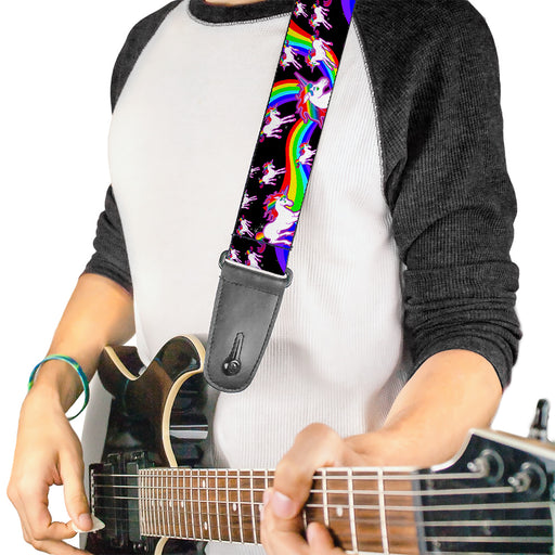 Guitar Strap - Unicorns Rainbow Swirl Black Guitar Straps Buckle-Down   