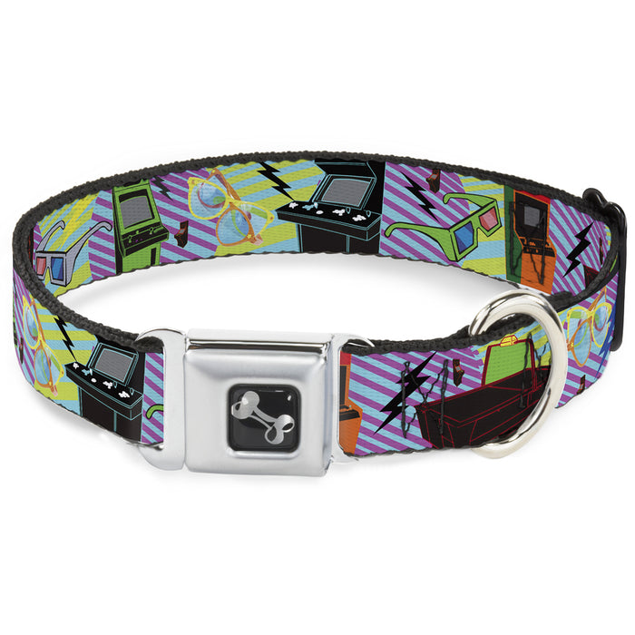Dog Bone Seatbelt Buckle Collar - Eighties Arcade Multi Neon Stripes Seatbelt Buckle Collars Buckle-Down   