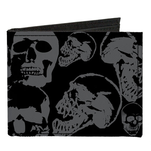 Canvas Bi-Fold Wallet - Skull Pile Black Gray Canvas Bi-Fold Wallets Buckle-Down   