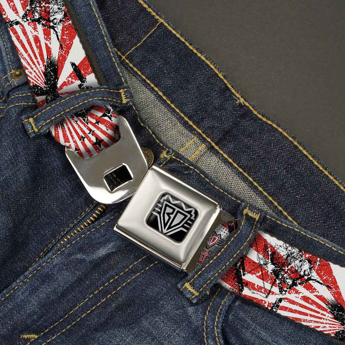 BD Wings Logo CLOSE-UP Full Color Black Silver Seatbelt Belt - Rising Sun White/Red Webbing Seatbelt Belts Buckle-Down   