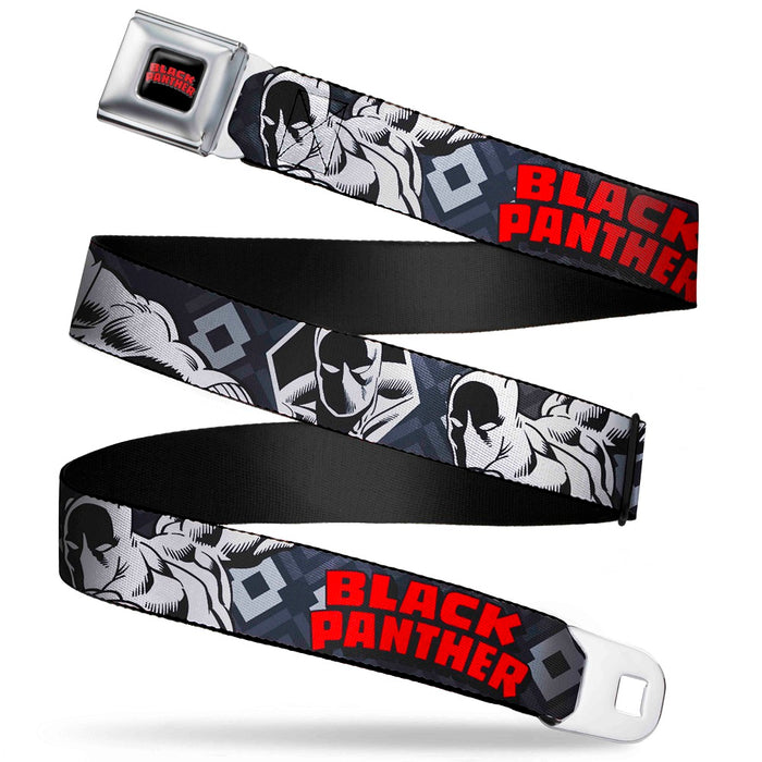 MARVEL COMICS BLACK PANTHER Title Logo Full Color Black Gray Red Seatbelt Belt - BLACK PANTHER 3-Poses/Plaid Black/Grays/Red/White Webbing Seatbelt Belts Marvel Comics   