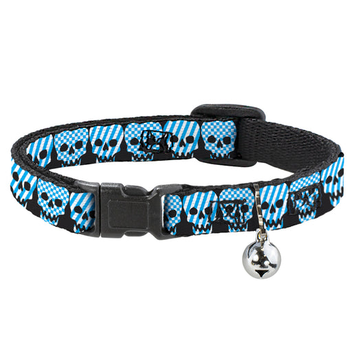 Cat Collar Breakaway - Checker & Stripe Skulls Black White Baby Blue Breakaway Cat Collars Buckle-Down   