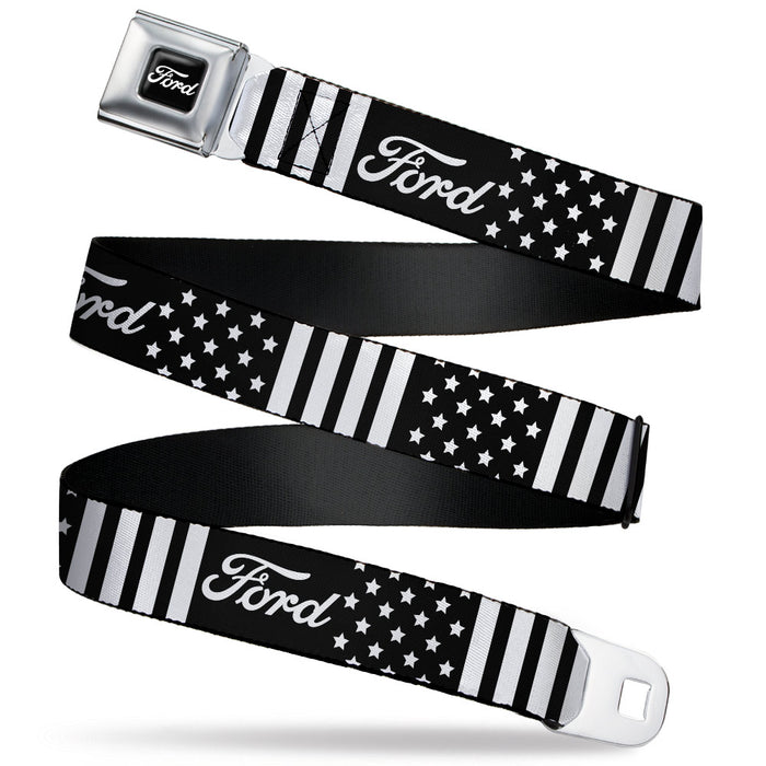 FORD Script Full Color Black/White Seatbelt Belt - FORD Script Americana Stars and Stripes Black/White Webbing Seatbelt Belts Ford   