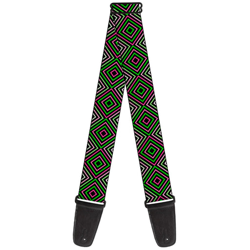 Guitar Strap - Square Lines Black Greens Pinks Guitar Straps Buckle-Down   