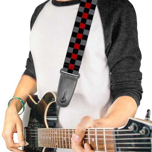 Guitar Strap - Checker Black Gray 1 Red Guitar Straps Buckle-Down   