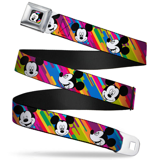 Mickey Mouse Winking CLOSE-UP Full Color Multi Color Black White Seatbelt Belt - Mickey Mouse Expressions Multi Color White/Black Webbing Seatbelt Belts Disney   