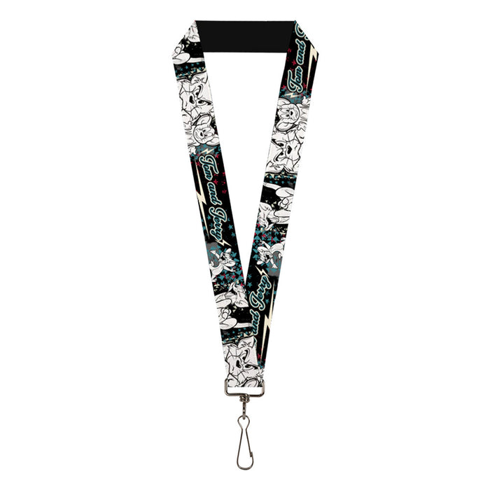 Lanyard - 1.0" - TOM & JERRY Face & Pose Sketch Black White Red Blue Lanyards Tom and Jerry   