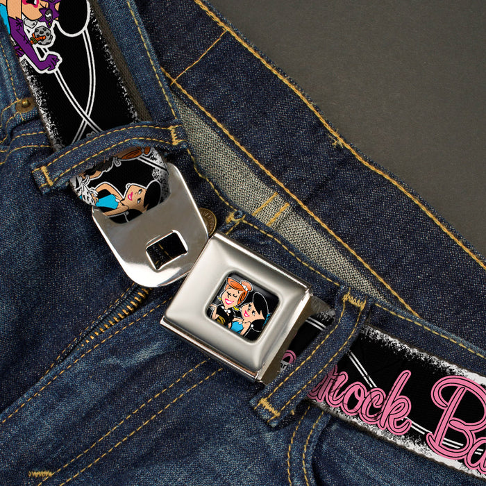 Wilma & Betty Full Color Black Seatbelt Belt - Wilma & Betty Glam Poses BEDROCK BABES Black/Pink Webbing Seatbelt Belts The Flintstones   