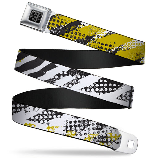 BD Wings Logo CLOSE-UP Full Color Black Silver Seatbelt Belt - Grunge Tread Yellow Webbing Seatbelt Belts Buckle-Down   