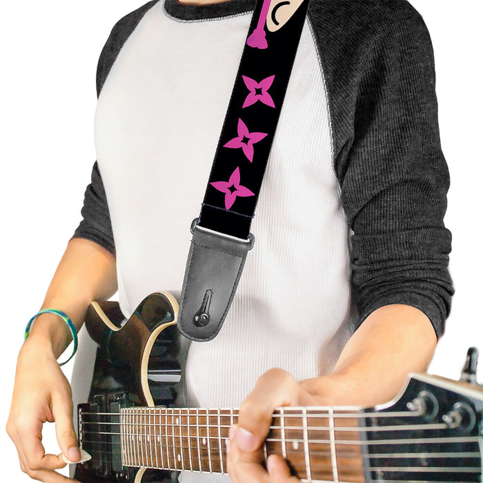 Guitar Strap - Ninja Star Black Pink Guitar Straps Buckle-Down   
