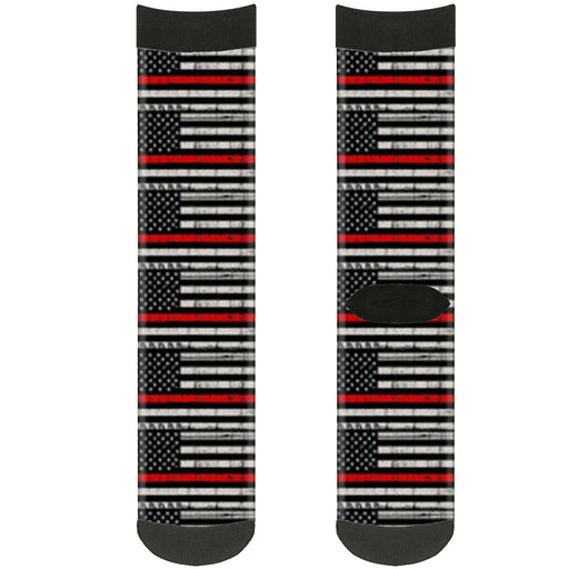 Sock Pair - Polyester - Thin Red Line Flag Weathered Black Gray Red - CREW Socks Buckle-Down   