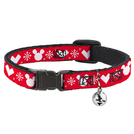 Cat Collar Breakaway with Bell - Disney Holiday Mickey Mouse Heart Sweater Stitch Red White Breakaway Cat Collars Disney   