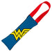 Dog Toy Squeaky Tug Toy - Wonder Woman JL Rebirth Face + WW Icon CLOSE-UP Blue Red - RED Webbing Dog Toy Squeaky Tug Toy DC Comics   