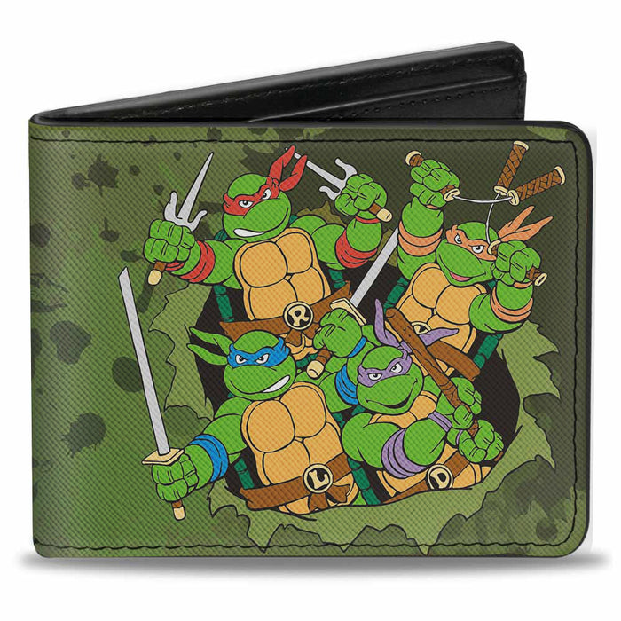 Bi-Fold Wallet - Classic TMNT Turtles Battle Pose9 + TEENAGE MUTANT NINJA TURTLES Logo Splatter Greens Bi-Fold Wallets Nickelodeon   