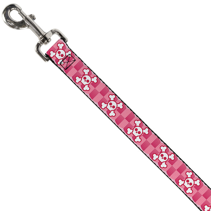 Dog Leash - Cute Skulls w/Checkers Pinks/White Dog Leashes Buckle-Down   