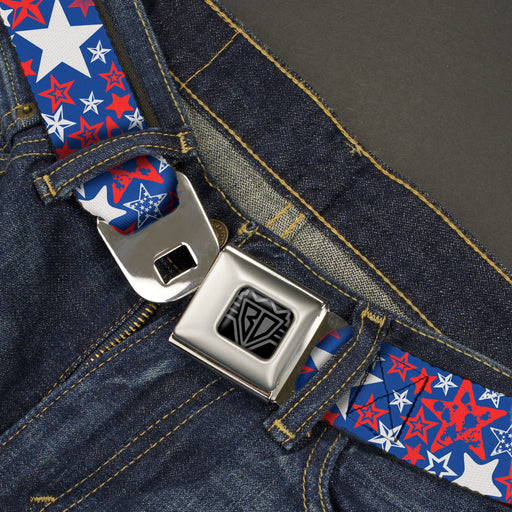 BD Wings Logo CLOSE-UP Full Color Black Silver Seatbelt Belt - Stargazer Blue/White/Red Webbing Seatbelt Belts Buckle-Down   