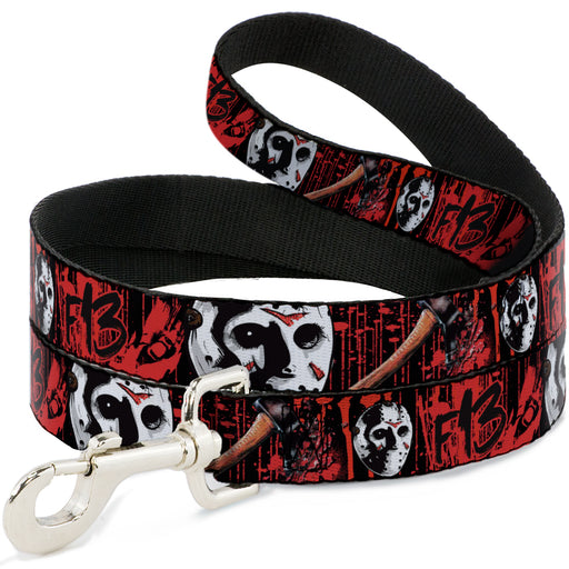Dog Leash - FRIDAY THE 13th/Jason Mask4/Axe Blood Splatter Black/Red/White Dog Leashes Warner Bros. Horror Movies 0.5" WIDE 4FT 