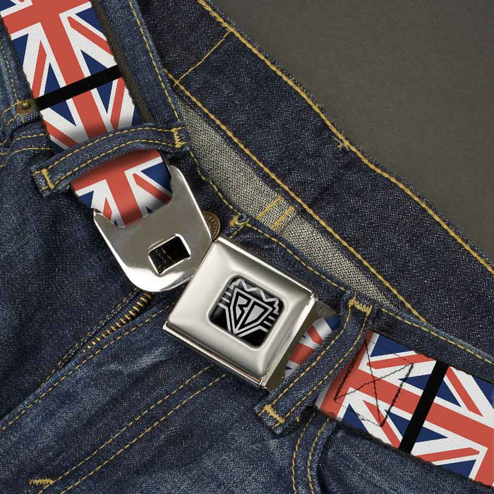 BD Wings Logo CLOSE-UP Full Color Black Silver Seatbelt Belt - United Kingdom Flags Webbing Seatbelt Belts Buckle-Down   