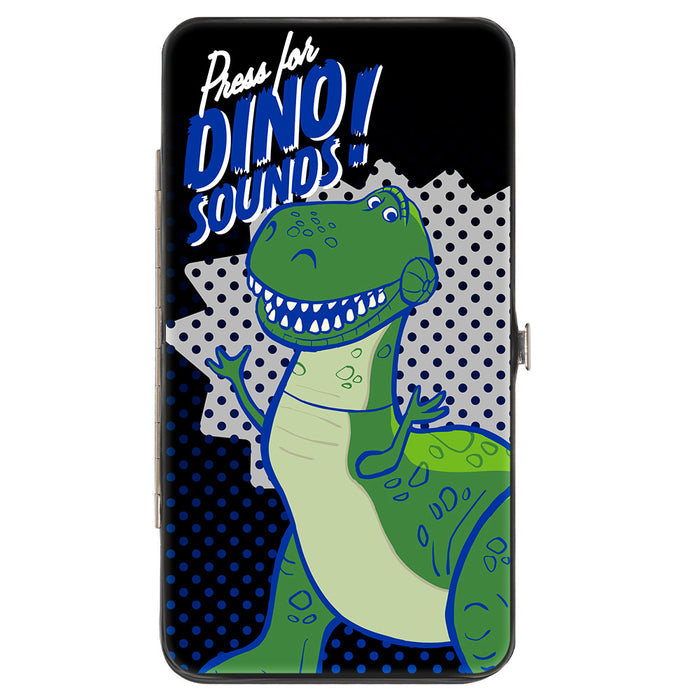Hinged Wallet - Toy Story Rex Pose PRESS FOR DINO SOUNDS! Halftone Black Blues White Hinged Wallets Disney   
