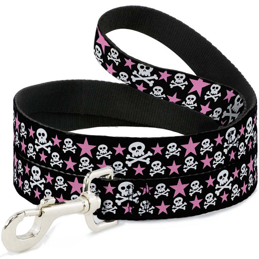 Dog Leash - Skulls & Stars Black/White/Pink Dog Leashes Buckle-Down   