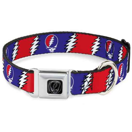 Steal Your Face Seatbelt Buckle Collar - Steal Your Face w/Lightning Bolt Repeat Red/White/Blue Seatbelt Buckle Collars Grateful Dead   