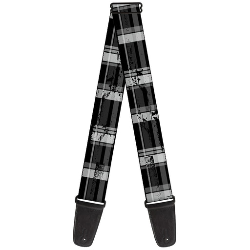 Guitar Strap - Plaid Weathered Black Gray White Guitar Straps Buckle-Down   