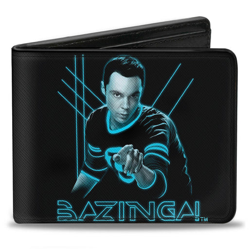 Bi-Fold Wallet -Sheldon BAZINGA! Black Blue Glow Bi-Fold Wallets The Big Bang Theory   
