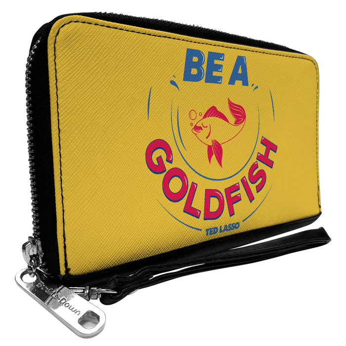PU Zip Around Wallet Rectangle - Ted Lasso BE A GOLDFISH Quote Yellow Blue Red Clutch Zip Around Wallets Ted Lasso   