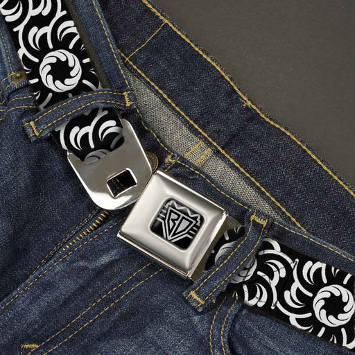 BD Wings Logo CLOSE-UP Full Color Black Silver Seatbelt Belt - Floral Pinwheel Black/White Webbing Seatbelt Belts Buckle-Down   