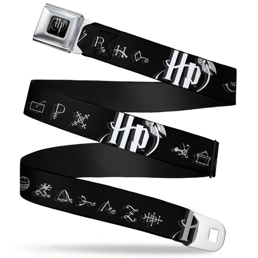 Harry Potter Logo Full Color Black/White Seatbelt Belt - Harry Potter Logo/Symbology Black/White Webbing Seatbelt Belts The Wizarding World of Harry Potter REGULAR - 1.5" WIDE - 24-38" LONG  