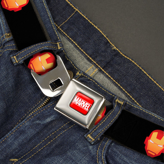 MARVEL Logo Full Color Red/White Seatbelt Belt - Iron Man Face Icon2 Black/Red/Golds Webbing Seatbelt Belts Marvel Comics   