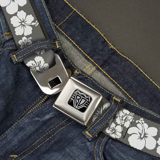 BD Wings Logo CLOSE-UP Full Color Black Silver Seatbelt Belt - Hibiscus Gray/White Webbing Seatbelt Belts Buckle-Down   