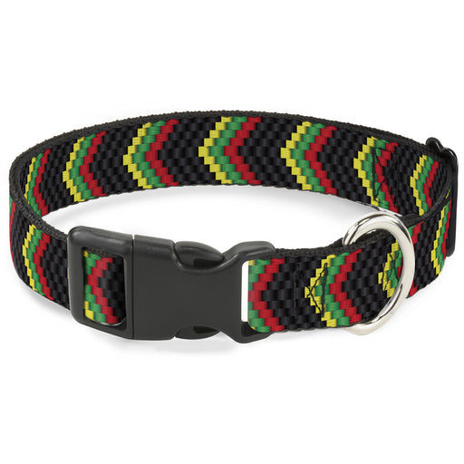 Plastic Clip Collar - Chevron Weave Black/Rasta Plastic Clip Collars Buckle-Down   