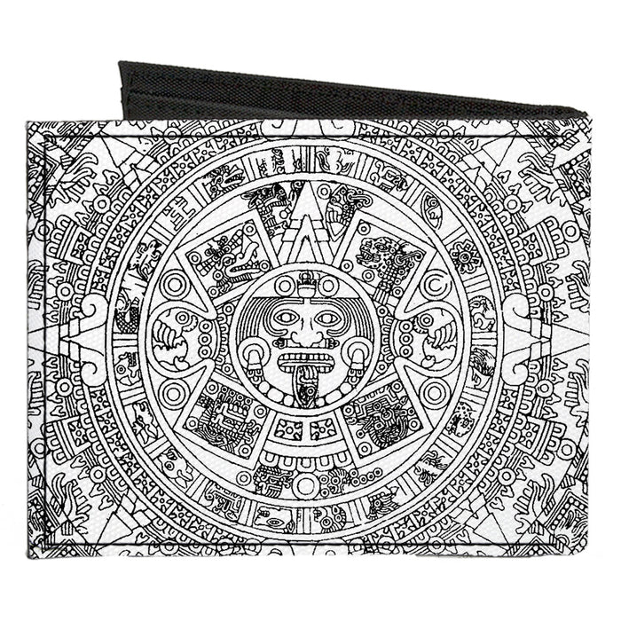 Canvas Bi-Fold Wallet - Aztec Calendar White Black Canvas Bi-Fold Wallets Buckle-Down   