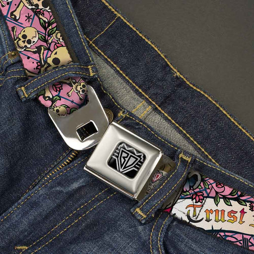 BD Wings Logo CLOSE-UP Full Color Black Silver Seatbelt Belt - Trust No One Pink Webbing Seatbelt Belts Buckle-Down   