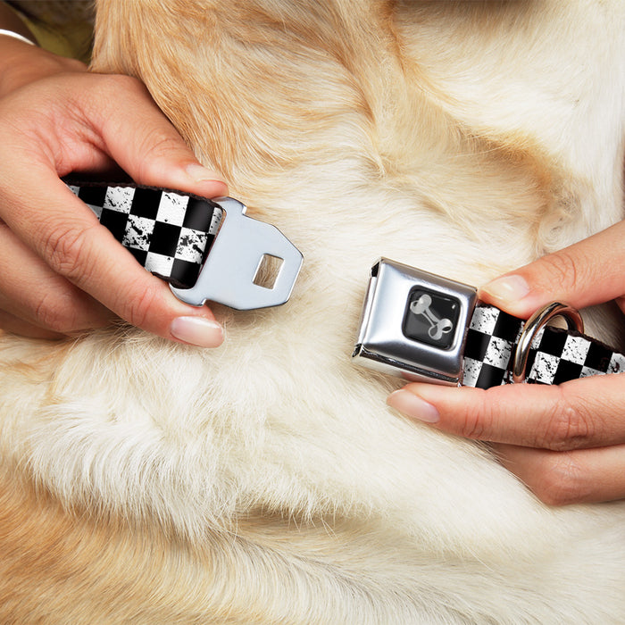 Dog Bone Seatbelt Buckle Collar - Checker Weathered2 Black/White Seatbelt Buckle Collars Buckle-Down   