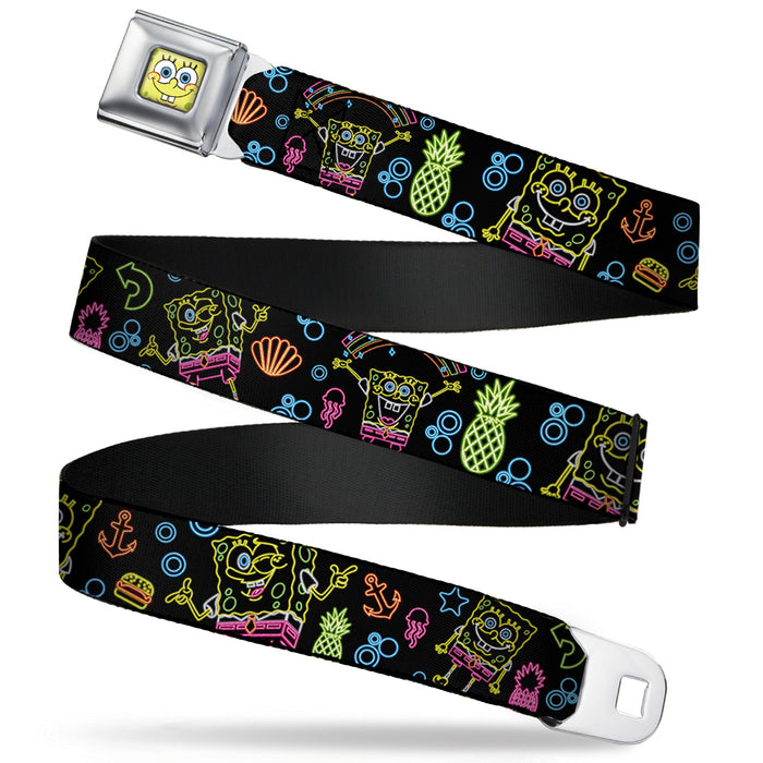 Sponge Bob Face CLOSE-UP Full Color Seatbelt Belt - Electric SpongeBob Poses/Elements Black/Multi Color Webbing Seatbelt Belts Nickelodeon   