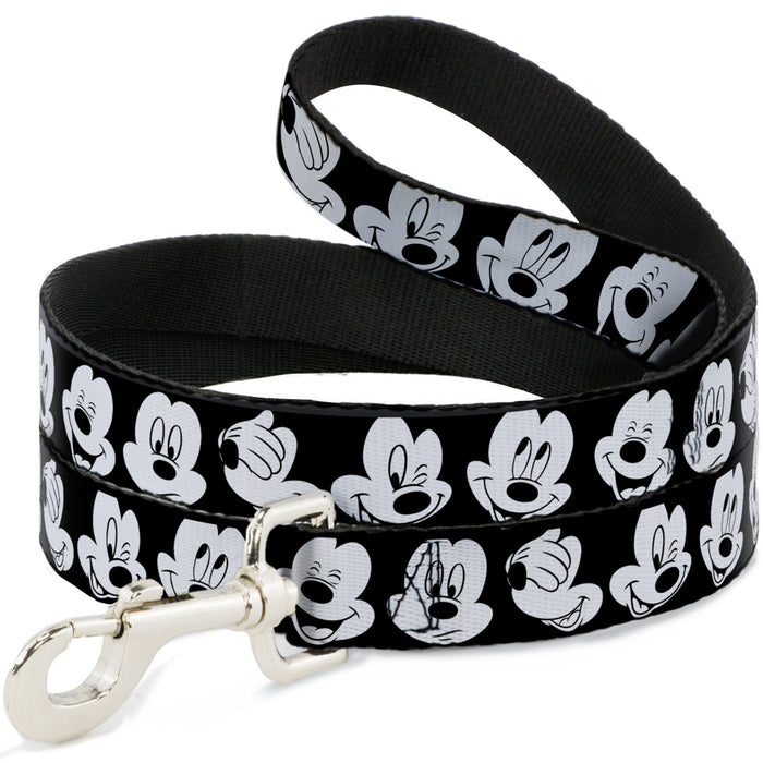 Dog Leash - Mickey Mouse Expressions CLOSE-UP Black/White Dog Leashes Disney   