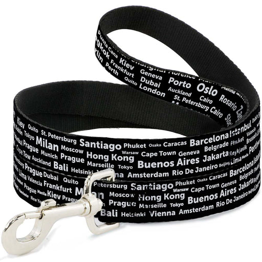 Dog Leash - Verbiage Destination Cities Black/White Dog Leashes Buckle-Down   