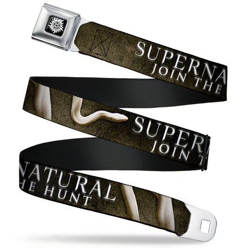 Winchester Logo Full Color Black White Seatbelt Belt - SUPERNATURAL-JOIN THE HUNT/White Snake Webbing Seatbelt Belts Supernatural   